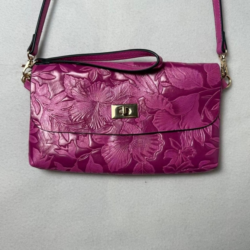 Mellow World Pink Floral Embossed Crossbody Wallet Purse Vegan Leather